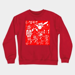 the brick scheme in totem ecopop tribal art with soccer and toys in line art in red Crewneck Sweatshirt